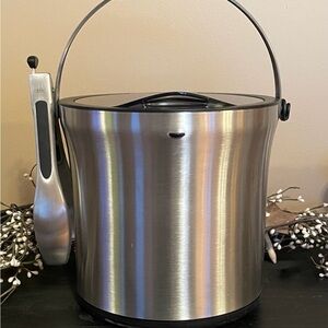 OXO Stainless Steel Insulated Ice Bucket with Stainless Tongs and Hinged Lid